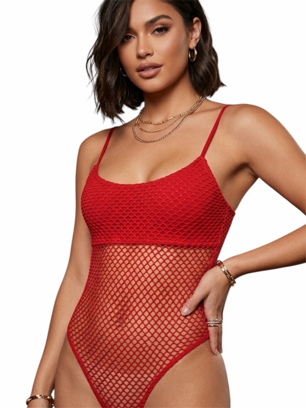 Mistress Rocks "Assume" Red Mesh fishnets cut-Out edgy Bodysuit Medium - Picture 2 of 10